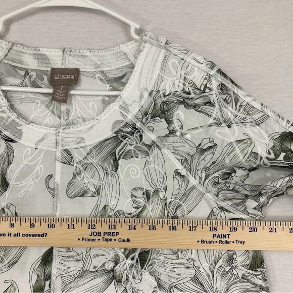 Chico's Floral Lace Detail Soft Stretch Round Neck Top Medium - Picture 6 of 10